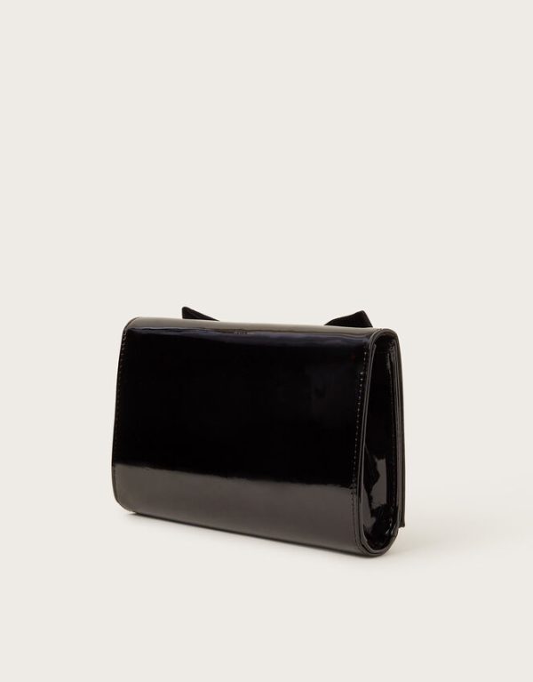 Monsoon Paige Velvet Bow Patent Clutch Bag Black - Image 2