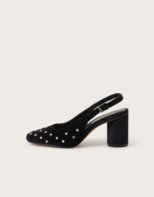 Monsoon Delilah Stud Velvet Slingback Heels Black - Image 2