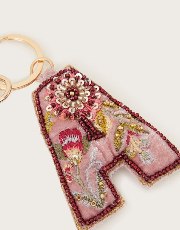 Monsoon Embellished Floral Initial Keyring Pink - Image 3