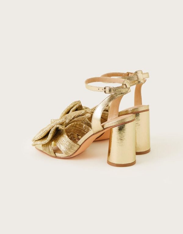 Monsoon Metallic Bow Block Heel Sandals Gold - Image 4