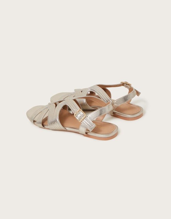 Monsoon Leather Crossover Metallic Flat Sandals Gold - Image 4