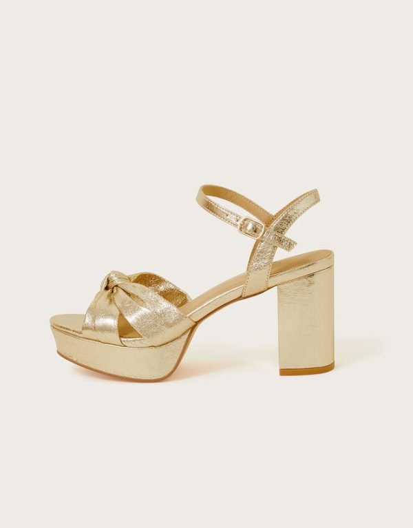 Monsoon Metallic Twist Knot Platform Heels Gold - Image 2