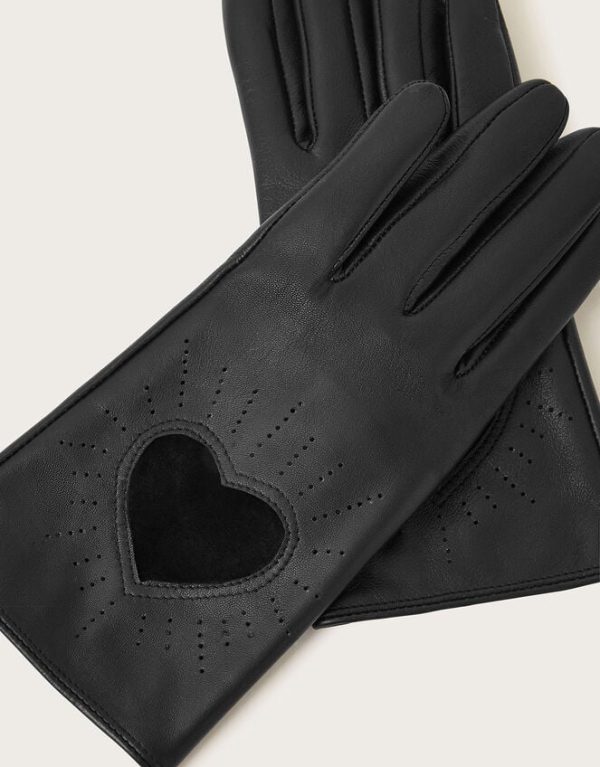 Monsoon Leather Heart Gloves Black - Image 2