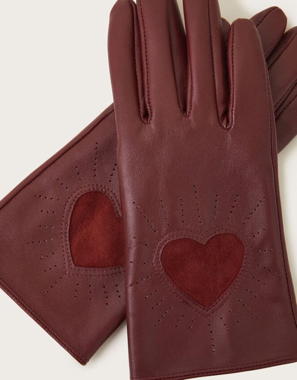 Monsoon Leather Heart Gloves Red - Image 2