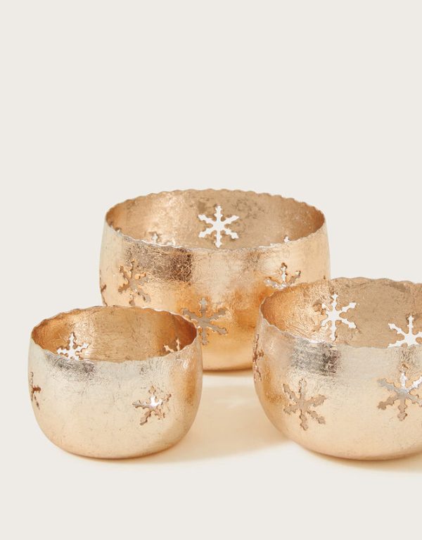 Monsoon Snowflake Candle Holders Set of Three Gold - Image 2