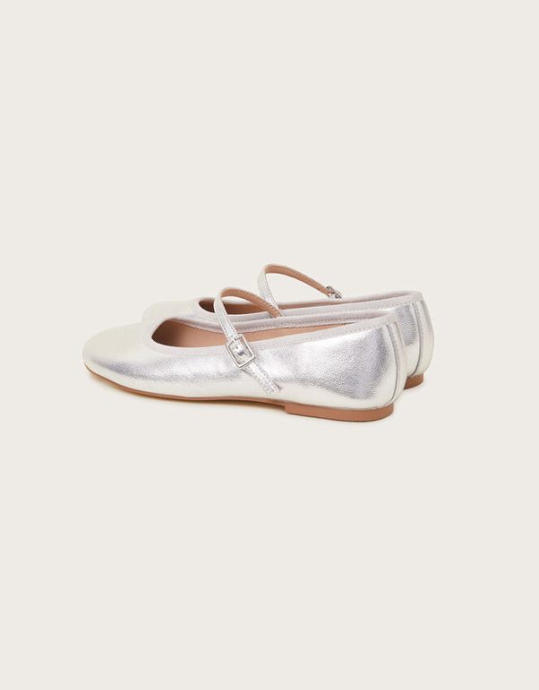 Monsoon Mary Jane Flats Silver - Image 4