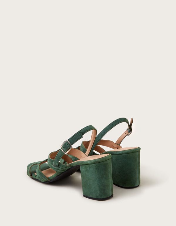 Monsoon Strappy Suede Block Heels Green - Image 3