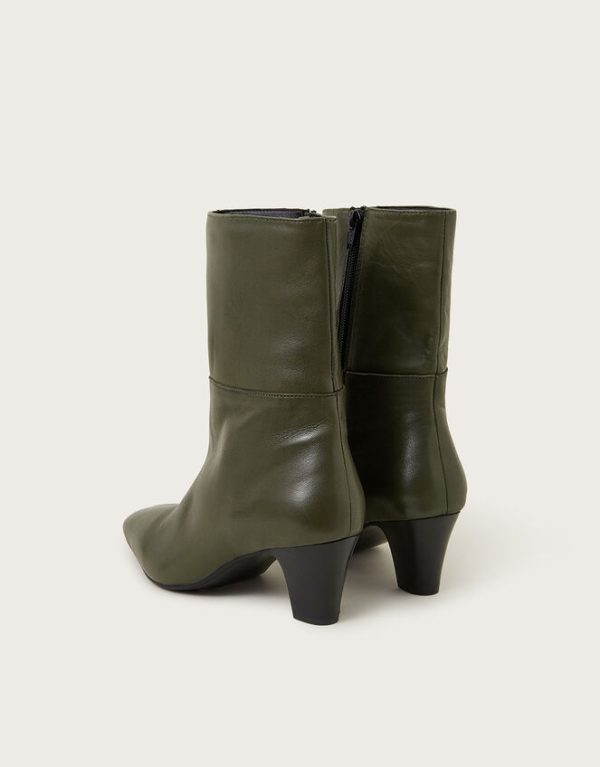 Monsoon Nancy Leather Heeled Boots Green - Image 3