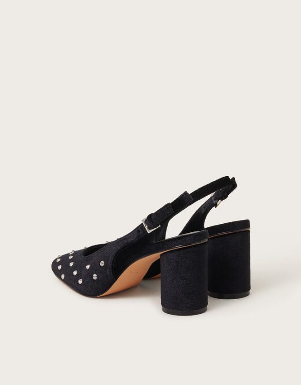 Monsoon Delilah Stud Velvet Slingback Heels Black - Image 3