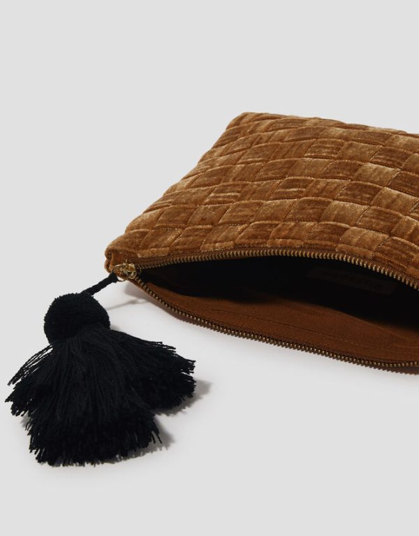 Monsoon Woven Velvet Zip Pouch Gold - Image 4