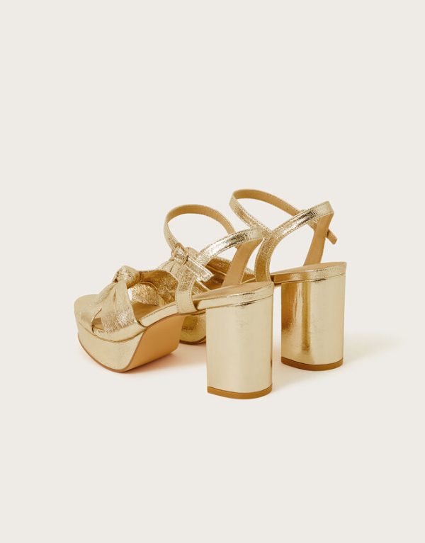 Monsoon Metallic Twist Knot Platform Heels Gold - Image 3