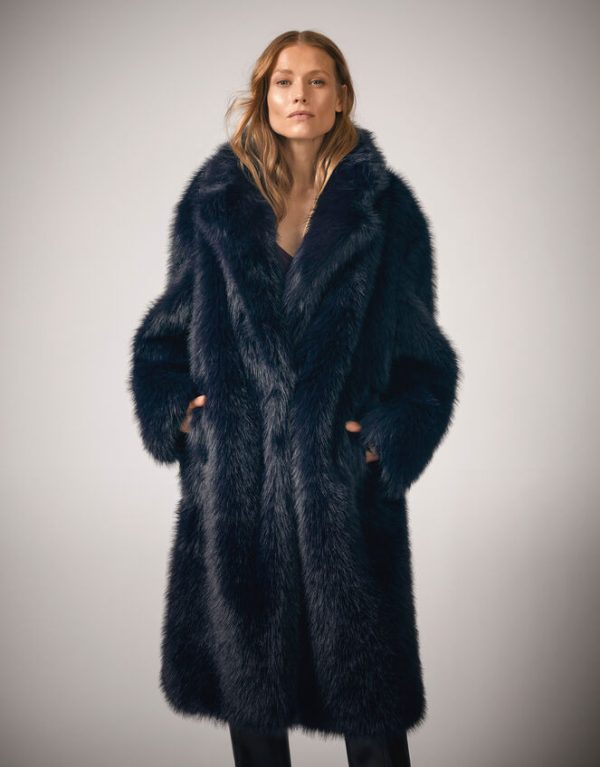 Monsoon Camille Faux Fur Coat Blue - Image 6