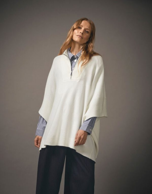 Monsoon Half Zip Knit Poncho Cream - Image 6