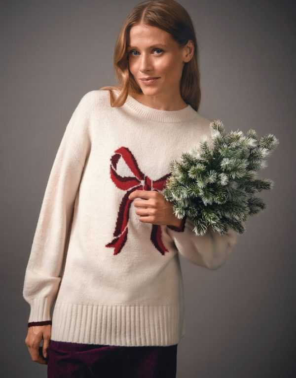 Monsoon Lou Intarsia Bow Jumper Ivory - Image 6