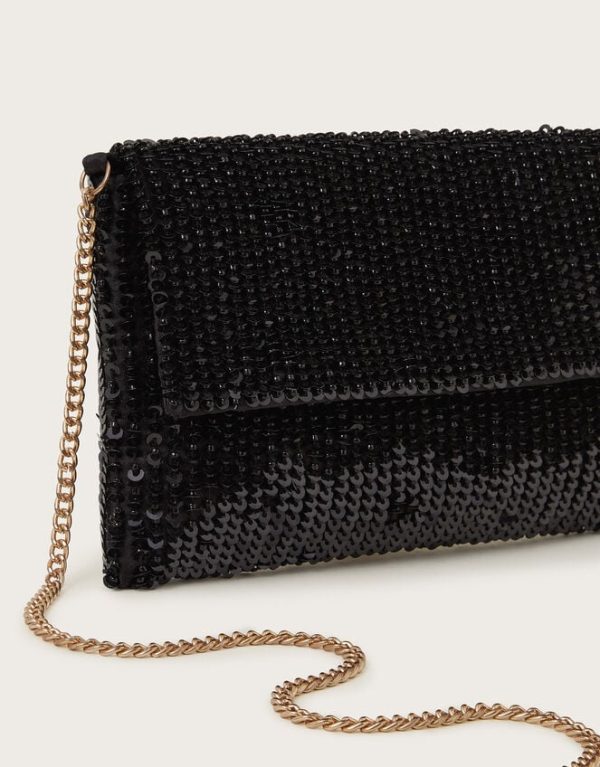 Monsoon Sofia Sequin Clutch Bag Black - Image 4