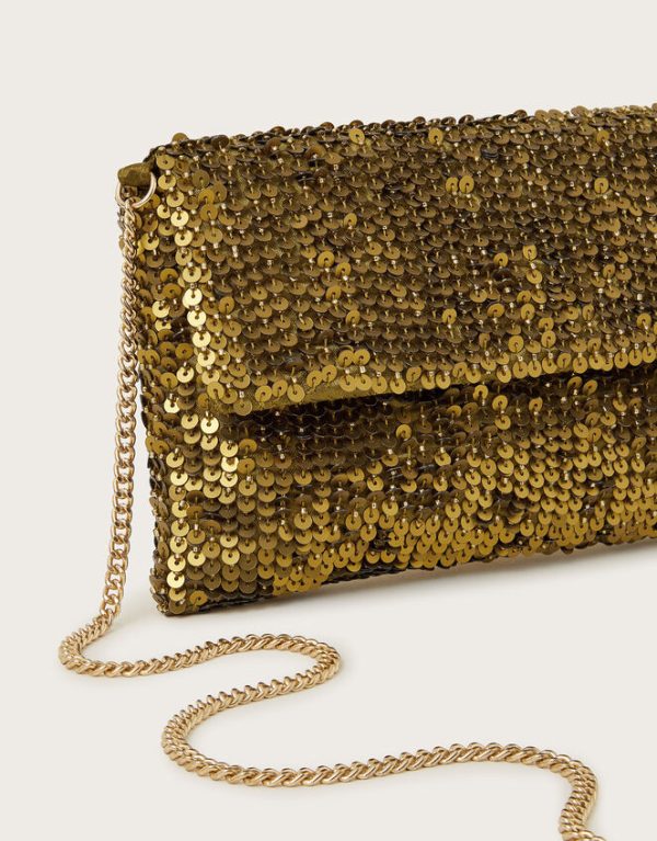 Monsoon Sofia Sequin Clutch Bag Green - Image 4