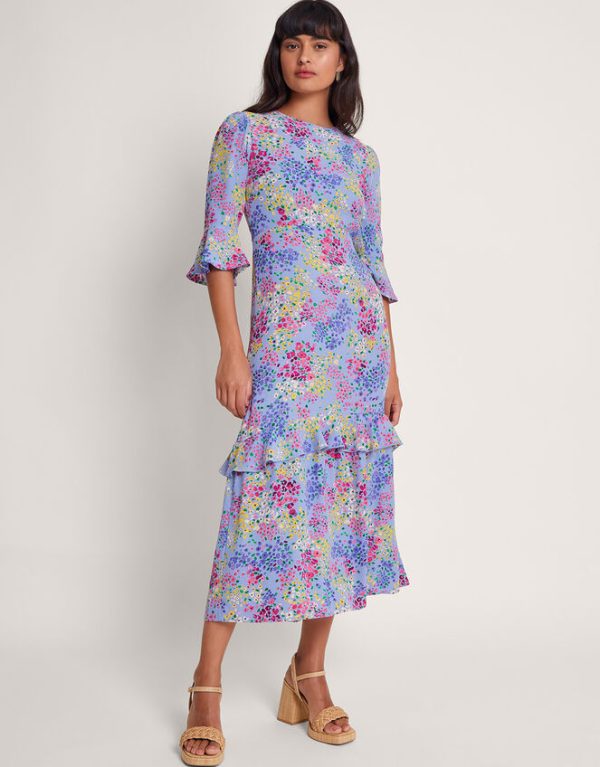 Monsoon Micola Ditsy Tea Ruffle Dress Blue