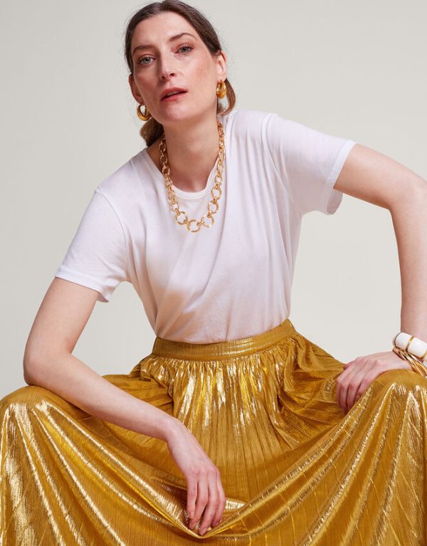 Monsoon Mia Pleated Midi Skirt Gold