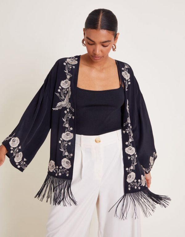 Monsoon Erin Embroidered Fringe Jacket Black - Image 2