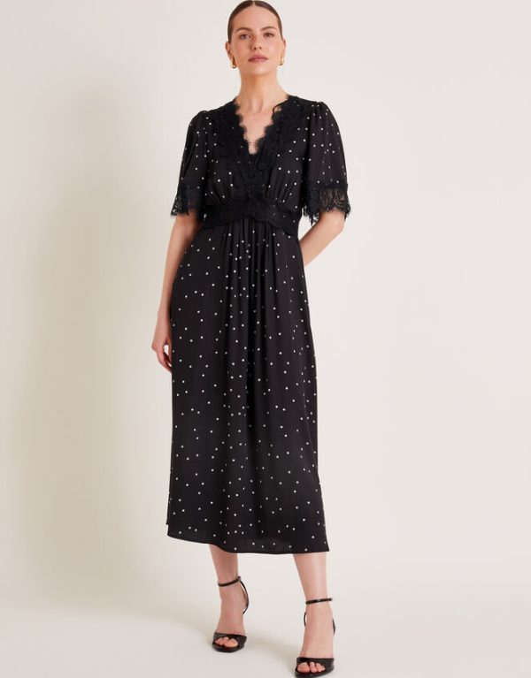 Monsoon Clea Spot Dress Black