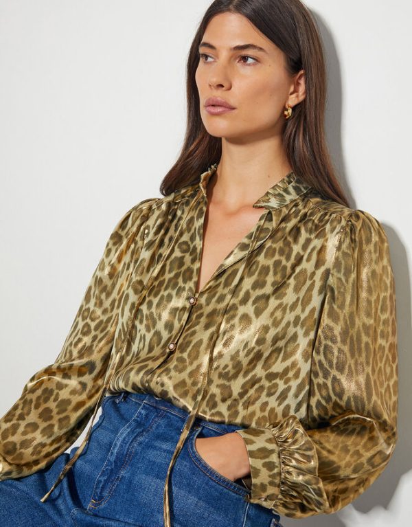 Monsoon Lena Leopard Print Blouse Gold