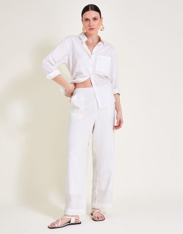 Monsoon Parker Linen Crop Trousers White