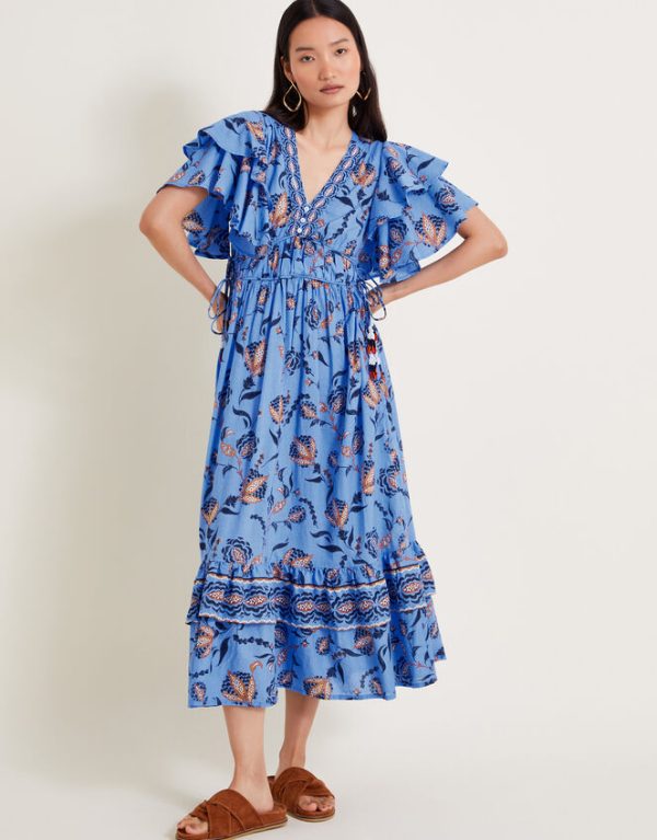 Monsoon Clara Frill Dress Blue