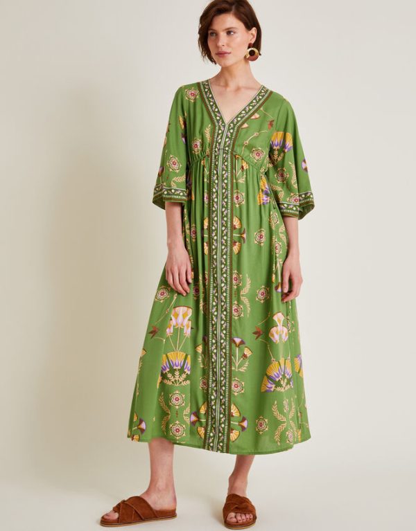 Monsoon Mollie Printed Midi Dress Green