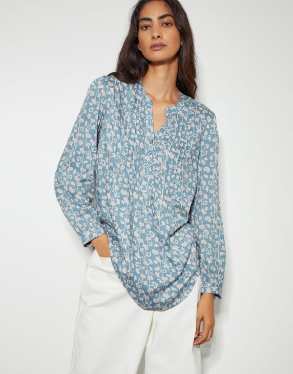 Monsoon Connie Long Sleeve Printed Blouse Blue