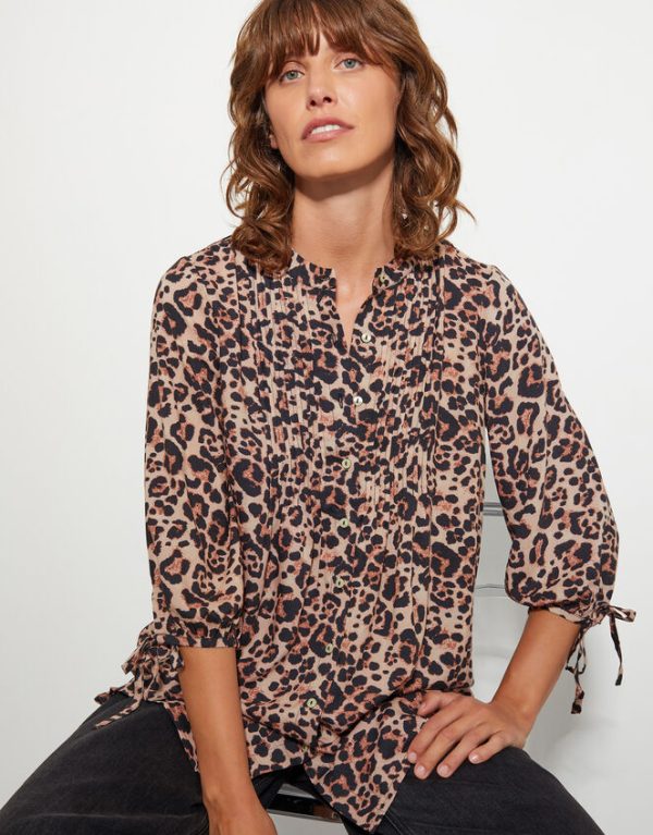 Monsoon Layla Leopard Print Blouse Brown