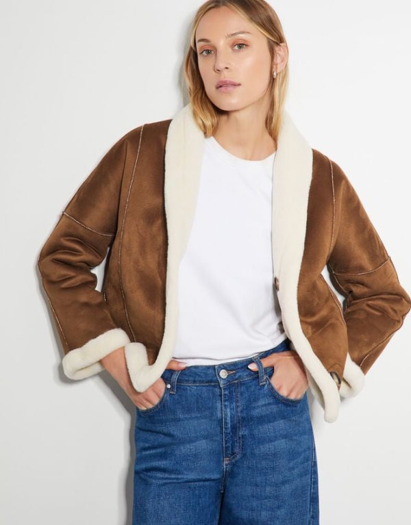 Monsoon Jojo Reversible Faux Shearling Jacket Tan