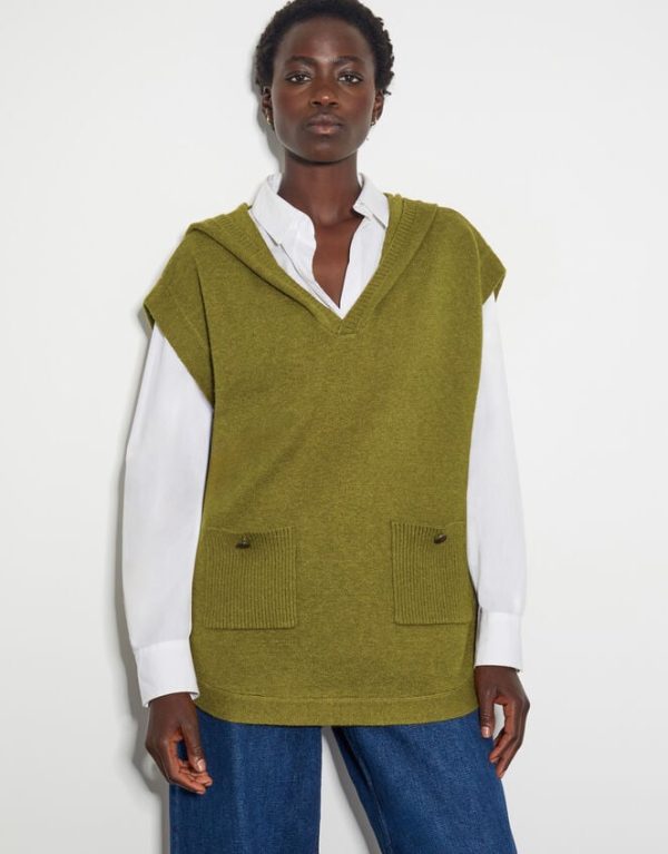 Monsoon Hooded V-Neck Sweater Vest Green