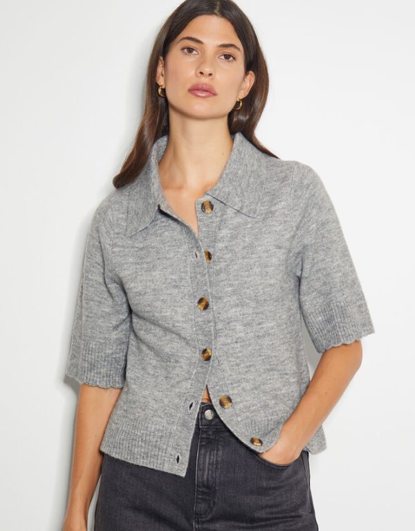 Monsoon Cindy Short Sleeve Collar Cardigan Grey