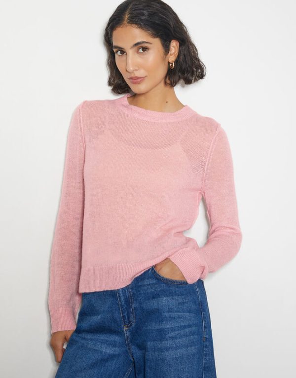 Monsoon Mel Sheer Seamed Jumper Pink