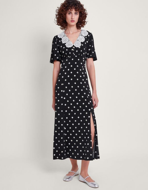 Monsoon Sally Spot Maxi Dress Black