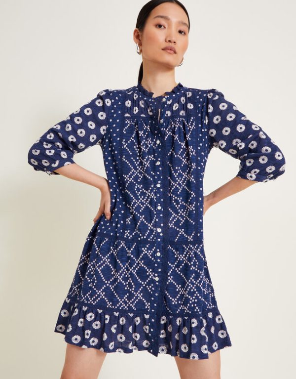 Monsoon Cindy Print Jersey Dress Blue