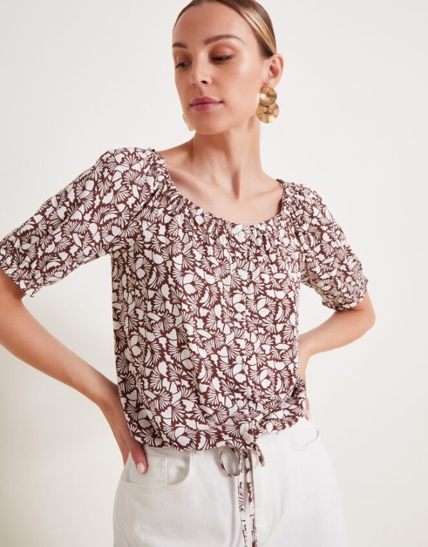 Monsoon Natalia Print Jersey Top Brown