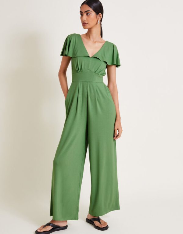 Monsoon Ronda Ruffle Jersey Jumpsuit Green