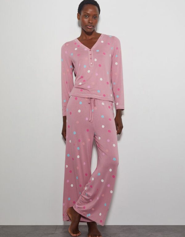 Monsoon Sabrina Spot Long Pyjamas Set Pink