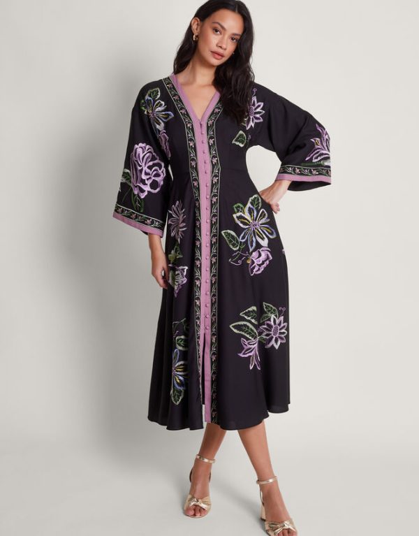 Monsoon Kaya Embroidered Dress Black