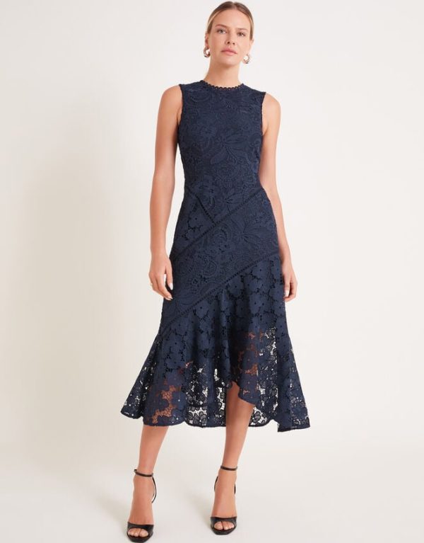 Monsoon Gianna Sleeveless Lace Midi Dress Blue