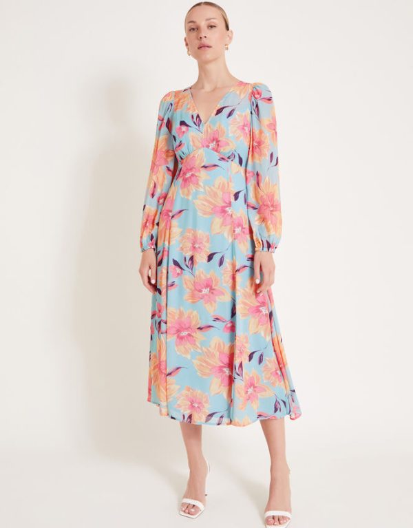 Monsoon Lilith Floral Print Dress Blue - Image 2