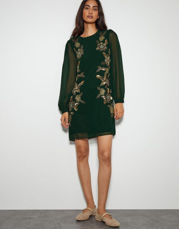 Monsoon Emma Embellished Tunic Dress Green