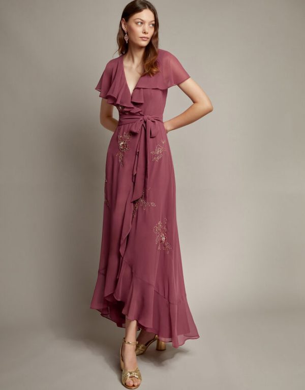 Monsoon Ausha Floral Embellished Maxi Wrap Dress