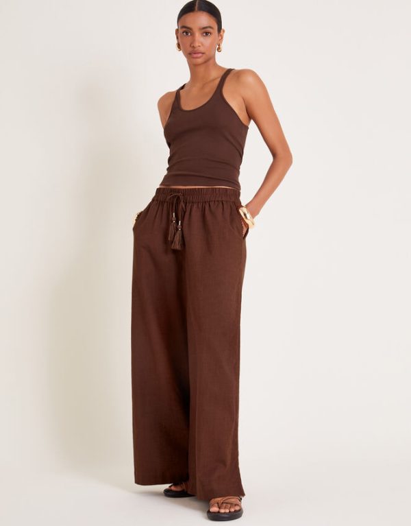 Monsoon Yara Plain Wide Leg Trousers Orange