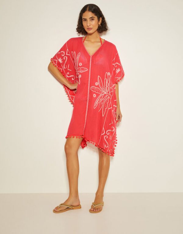 Monsoon Penny Tassel Embroidered Kaftan Pink