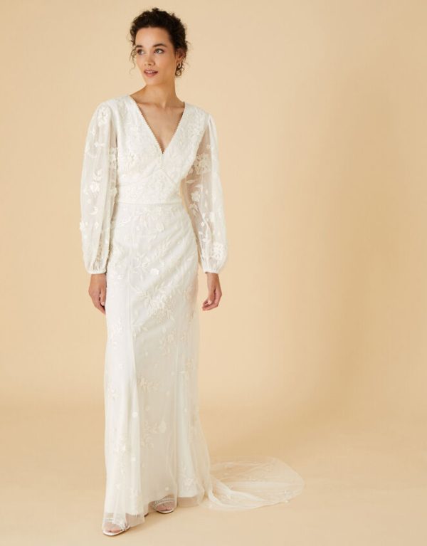 Monsoon Jennifer Long Sleeve Bridal Maxi Dress Ivory