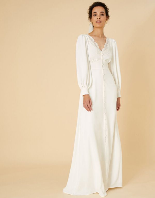 Monsoon Cecilia Long Sleeve Bridal Lace Dress Ivory