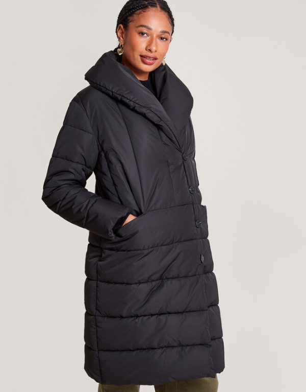 Monsoon Stephie Stitch Detail Padded Coat Black