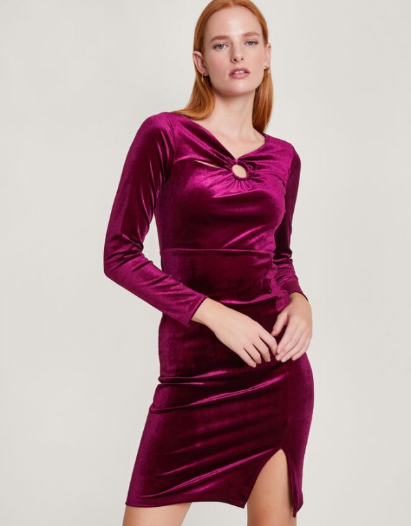 Monsoon Cece Velvet Shift Dress Red